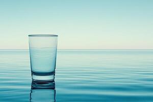 Empty glass of water on tranquil ocean photo