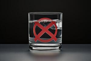 Glass of water with a red prohibition symbol photo