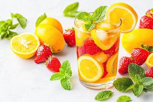 Refreshing summer beverage with fresh fruit photo