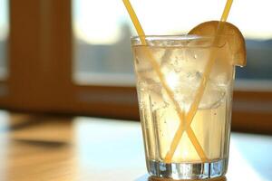 Refreshing iced drink with lemon photo