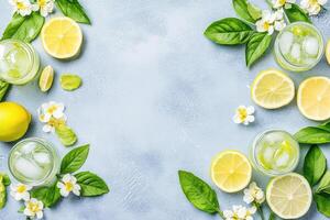 Refreshing Lemon Drink with Spring Flowers photo