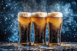 Frothy golden beers in glasses photo