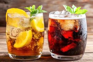 Refreshing drinks with ice, lemon, and mint photo