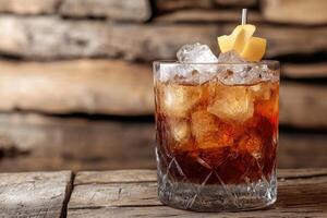 Refreshing dark cocktail with ice photo