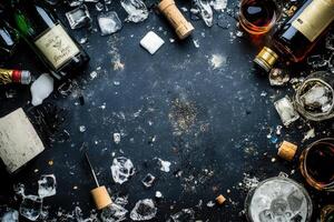 Festive drinks and ice on dark surface photo
