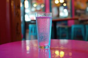 Sparkling drink in a glass on a vibrant table photo