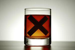 A shot glass with a large X, signifying rejection or prohibition of alcohol photo