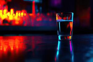 Shot glass on bar top, vibrant colors photo