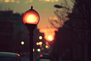 Sunset street lamp, warm tones photo