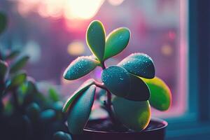 A vibrant succulent plant bathed in sunset light photo