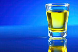 Yellow liquid in a shot glass photo