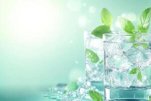 Refreshing iced water with mint garnish photo