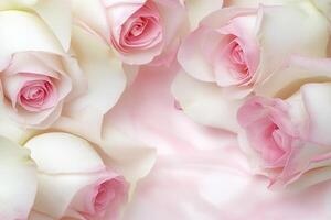 Delicate pink and white roses on a soft background photo