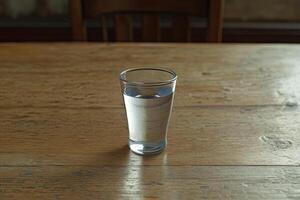 Clear glass of water on a wooden table photo