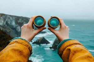 Coastal view through binoculars photo