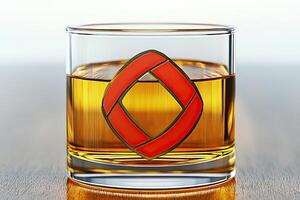 Whiskey glass with red emblem photo