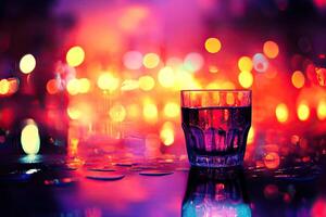 A glass of water on a wet surface photo