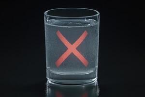 A glass of water with a red cross on it photo