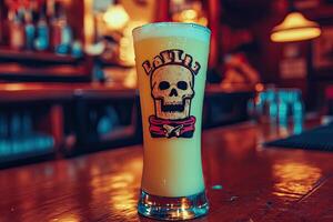 A beer with a skull on it photo