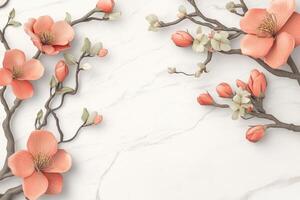 Delicate peach blossoms on a marble backdrop photo