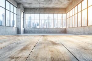 Empty loft-style space with city view photo