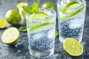 Refreshing lime and mint beverage photo