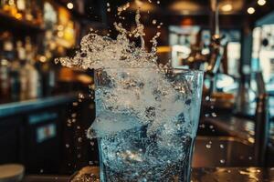 Sparkling drink splash in a glass photo