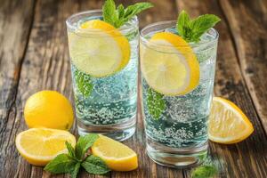 Refreshing lemon and mint drinks photo