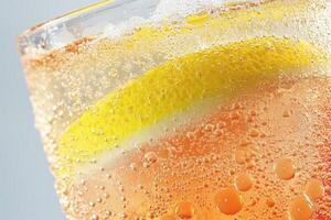 Close-up of a refreshing, fizzy drink with lemon slice photo