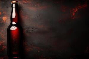 Dark beer bottle on textured surface photo