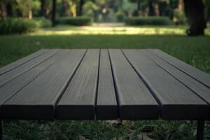 Outdoor wooden table in a park photo