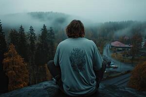 Misty mountaintop meditation photo