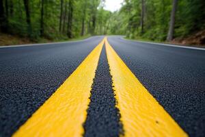 Forest Road Divided by Yellow Lines photo