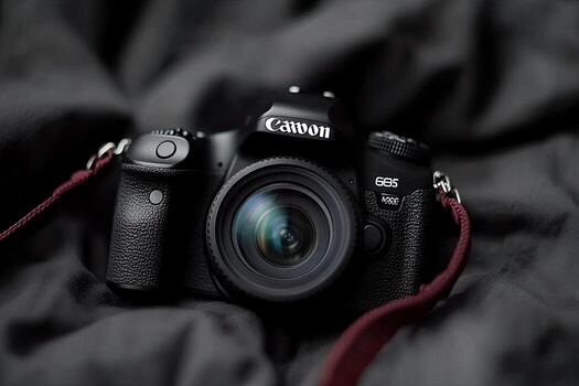 DSLR Camera on Dark Fabric photo