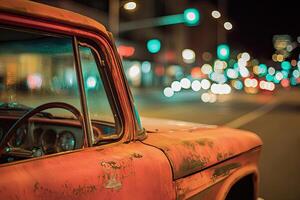 Rusty vintage truck at night photo