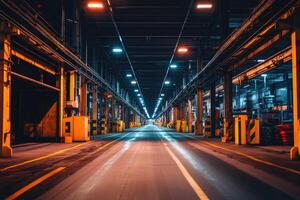 Industrial factory interior, long perspective photo