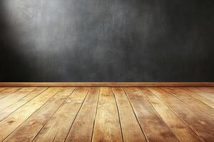 Empty room with dark wall and wooden floor photo