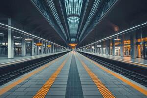 Empty train station platform, perspective view photo