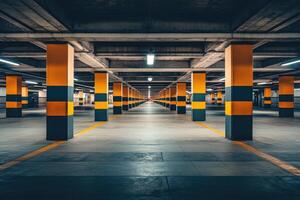 Empty underground parking garage photo