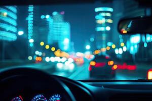 City night drive blurred view photo