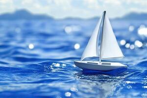 Tiny sailboat floats on tranquil ocean photo