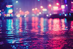 Night city reflected in a flooded street photo