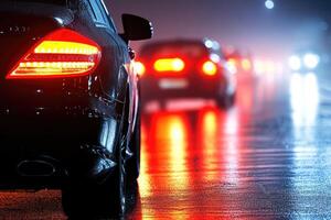 Night drive on wet road photo