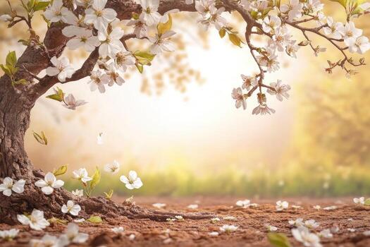 Spring blossoms cascading from a tree photo