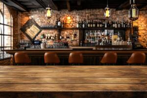 Rustic bar with wooden table photo
