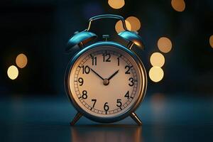 Classic alarm clock in a dimly lit room photo