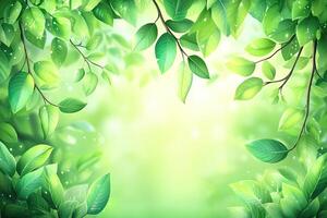 Lush green foliage frame, vibrant spring photo