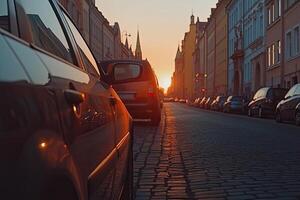 Sunset car street scene photo