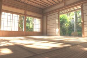 Tranquil Japanese interior with garden view photo