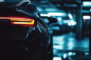 Sleek car rear in parking garage photo